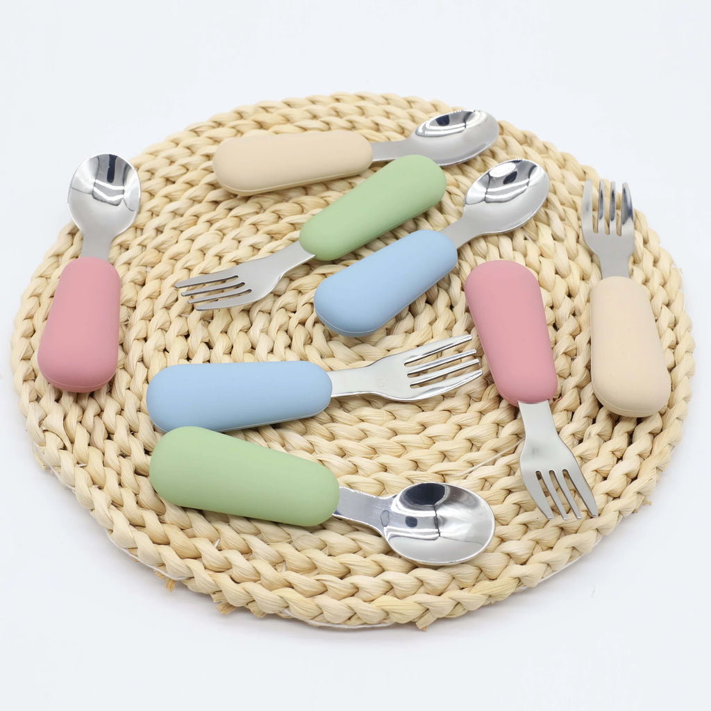 Silicone Handle Baby Spoon & Fork Set 304 Stainless Steel Feeding