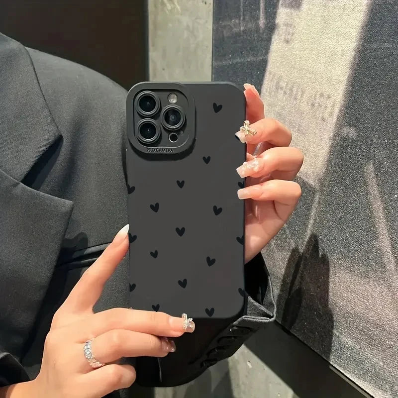 Black Love Heart Case for iPhone 11 12 13 14 15 16 17 Pro Max