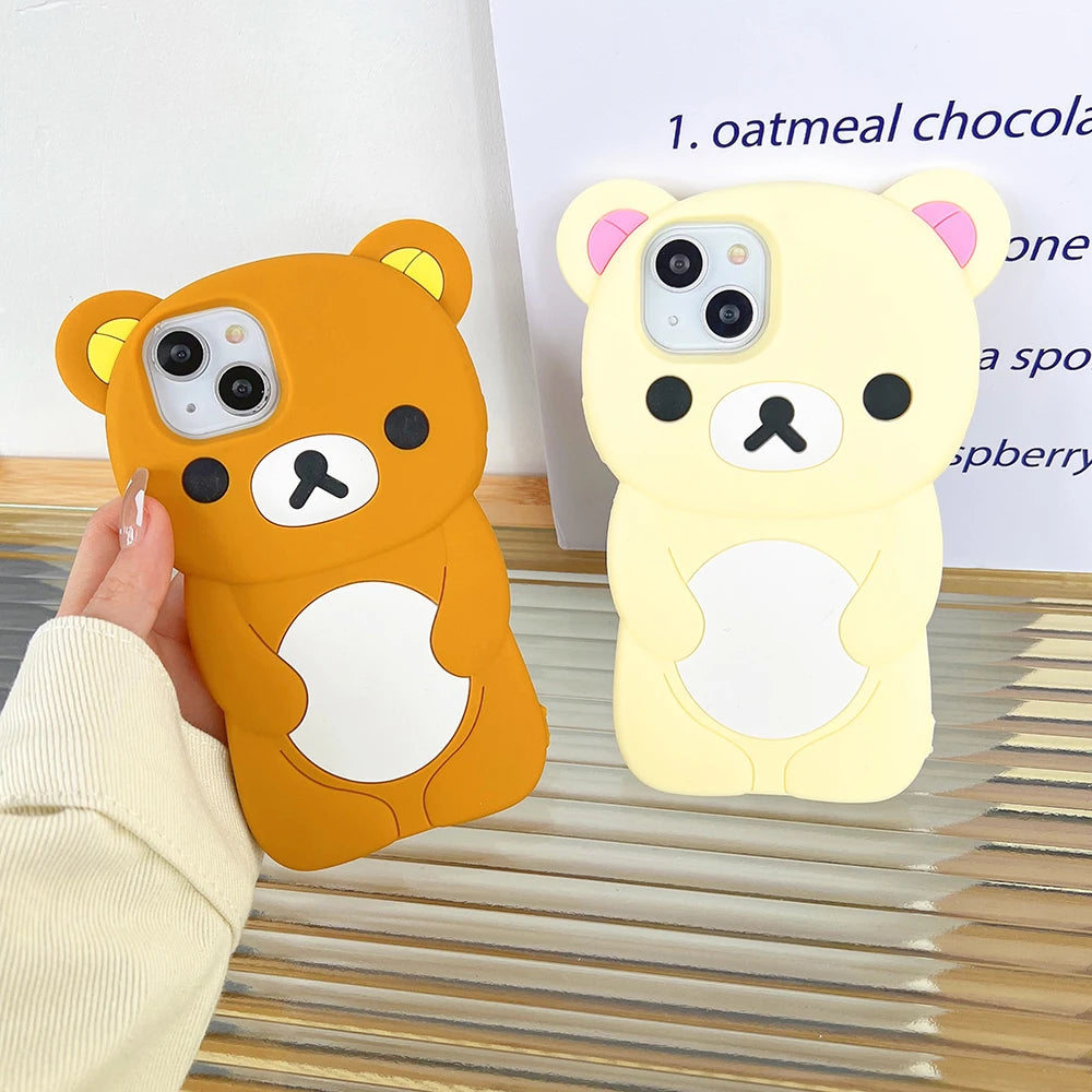 Cute Rilakkuma Bear Silicone Case for iPhone 12 13 14 15 16 17 Pro Max