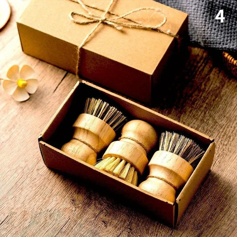 Natural Sisal Dish Brush Wooden Pot Scrubber
