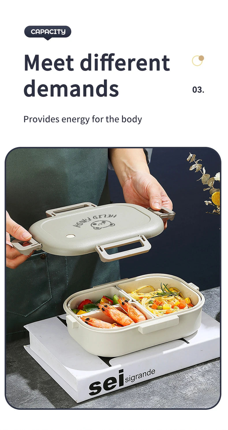 WORTHBUY 800ML Lunch Box Removable 3 Compartment Microwave Bento Box