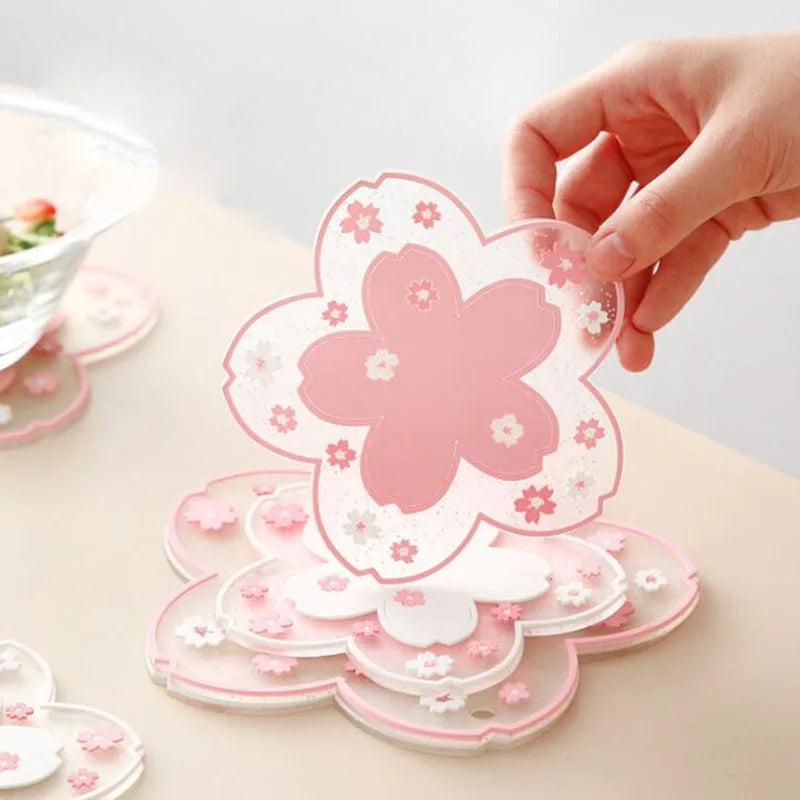 Kawaii Pink Sakura Silicone Coasters Blossom Cup Mats Home Décor Gift