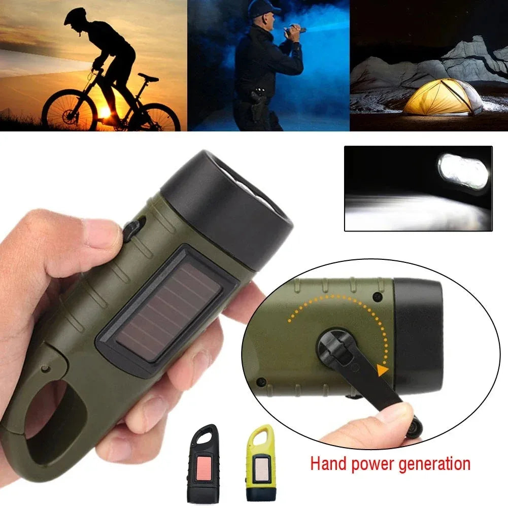 Solar Hand Crank LED Flashlight Emergency Camping Lantern