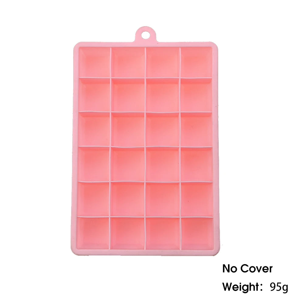 24-Hole Silicone Ice Cube Tray with Lid Square Ice Mold for Drinks & Cocktails