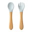 2PCS Baby Learning Spoon & Fork Set Wooden Handle Silicone Cutlery