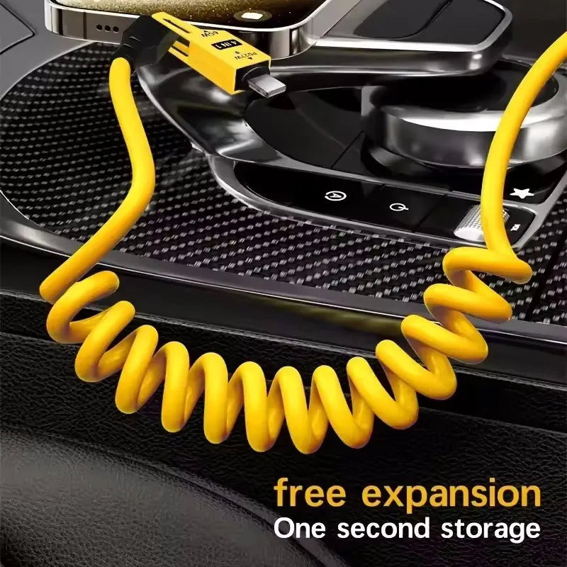 4 in 1 65W Spring Short Data Cable Quick Charger Wire Spring USB Cable for iPhone 16 15 14 13