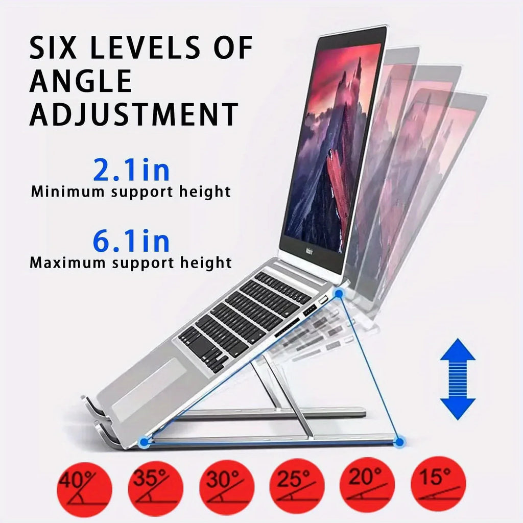 Adjustable Laptop Stand for Desk - Foldable Aluminium, 6-Level Heights