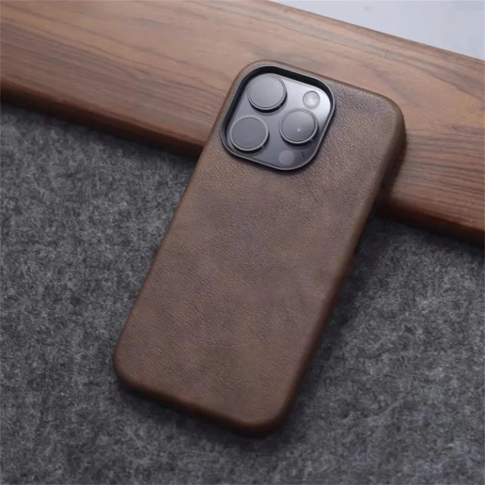 Retro Leather MagSafe Case for iPhone 12 13 14 15 16 17 Pro Max