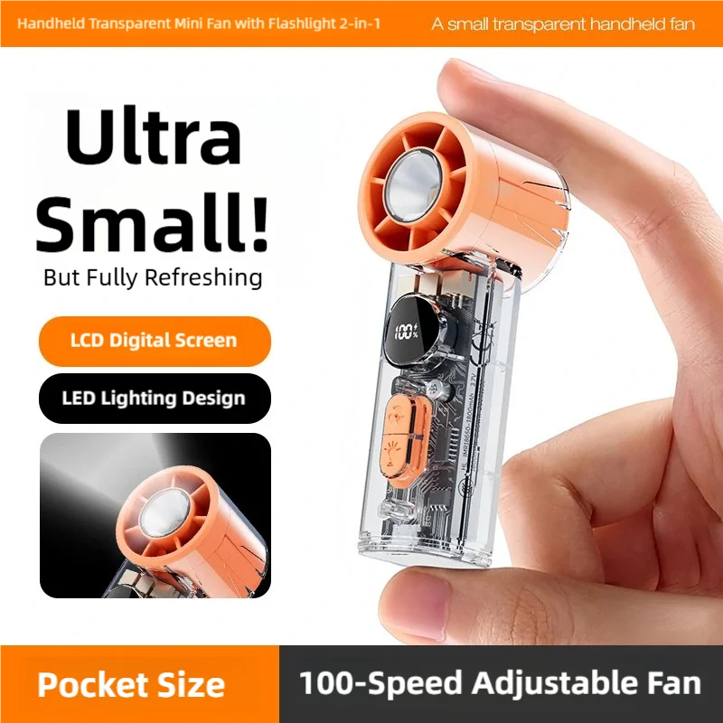 TINSOL Transparent Mini Fan UK 100-Speed USB Rechargeable Fan