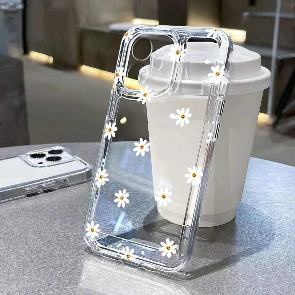 Transparent Floral Case for iPhone 11 12 13 14 15 16 Pro Max