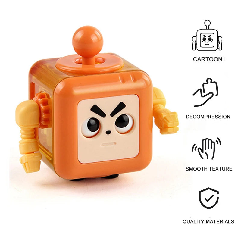 orange fidget cube with carrying lanyard strap and multi functional tactile sides for fidgeting
