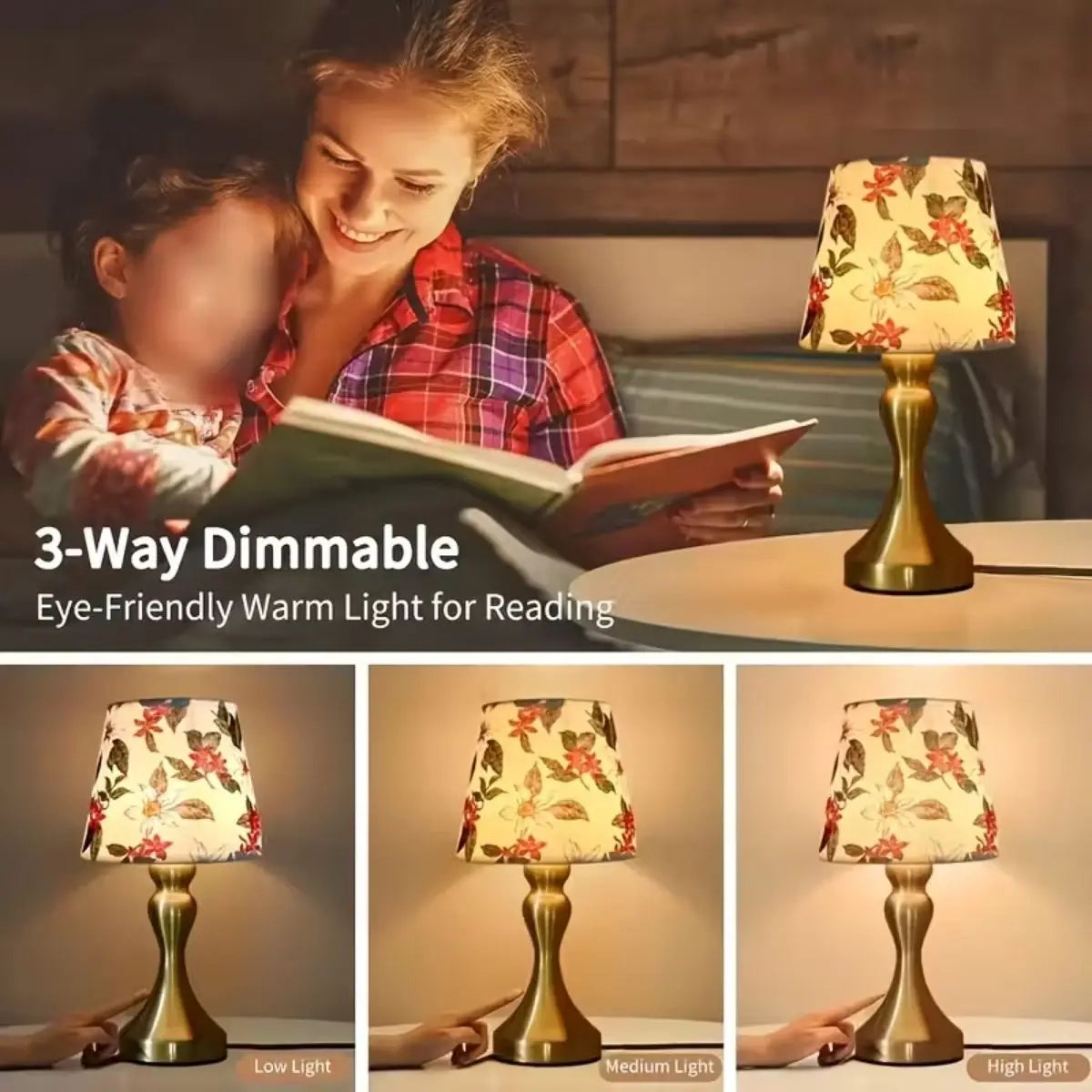 Nordic Retro Desk Lamp with Fabric Shade & USB Light