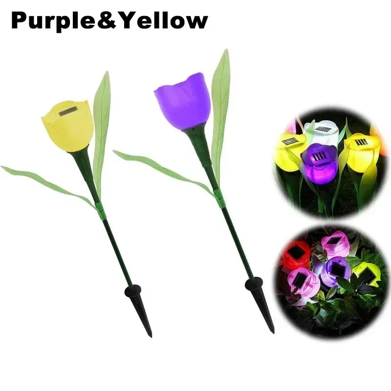 Solar Tulip Rose Flower Lights for Waterproof Garden Decor
