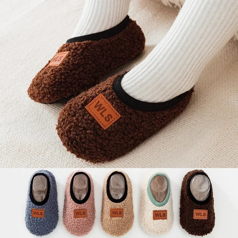 Autumn Winter Baby Slippers Plush Anti-Slip Sock Shoes for Kids