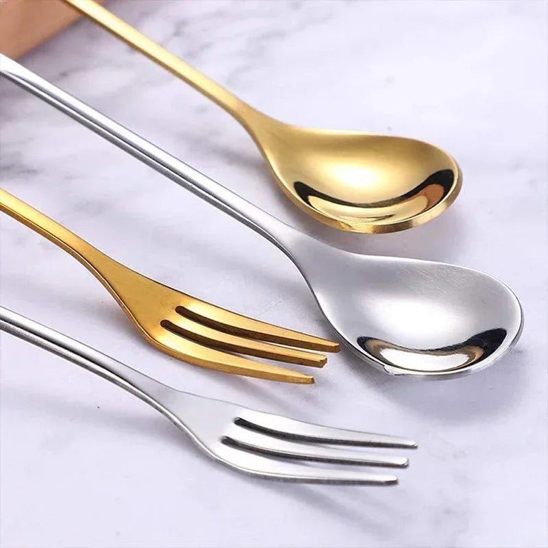 Leaf Coffee Spoon Set Stainless Steel – Gold & Silver Dessert Stirring Spoons