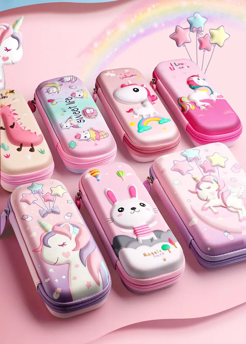 3D Unicorn Pencil Case Cute EVA Cartoon Stationery Box for Girls