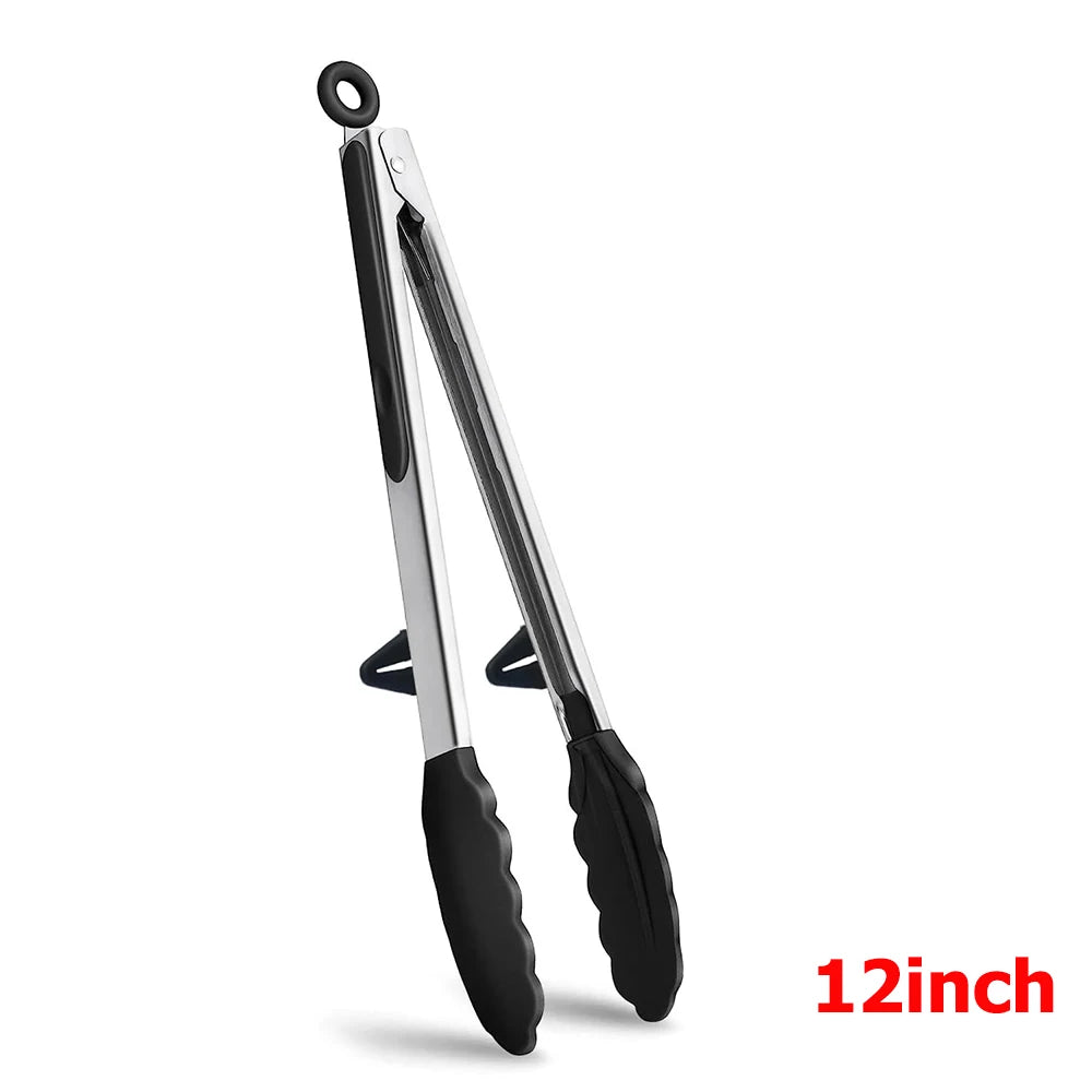LMETJMA Silicone Kitchen Tongs Non-Stick BBQ, Steak & Pasta Serving Tool