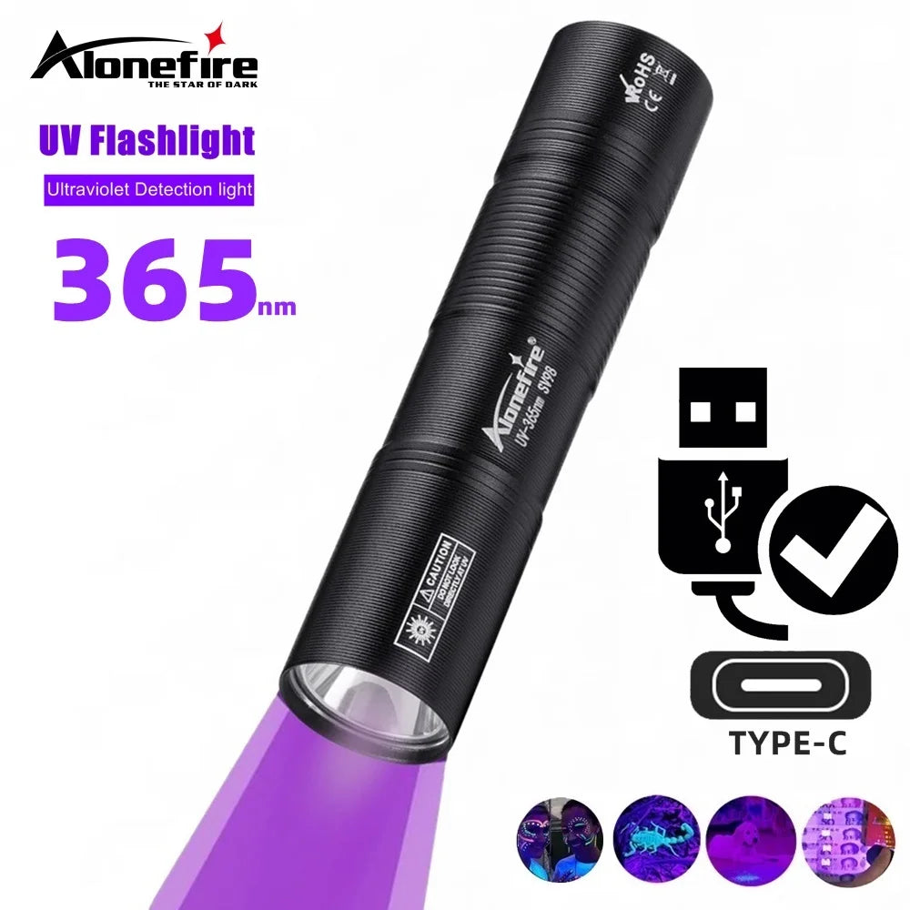 365nm UV Flashlight USB Rechargeable Detection Torch