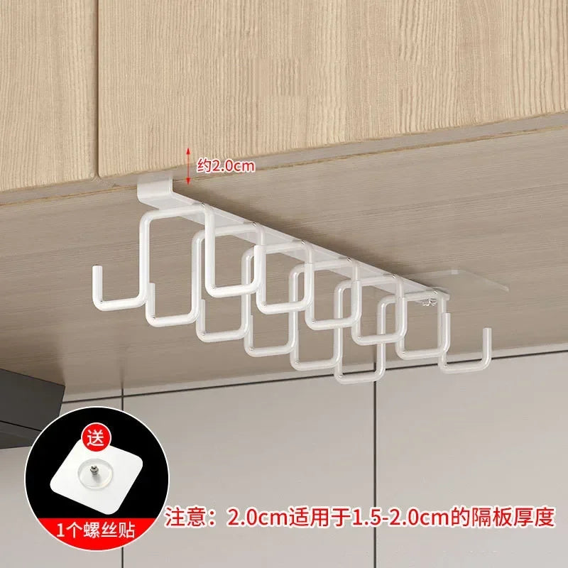 Under Shelf Mug Cup Hanger Double Row Kitchen Cabinet Hook Rack
