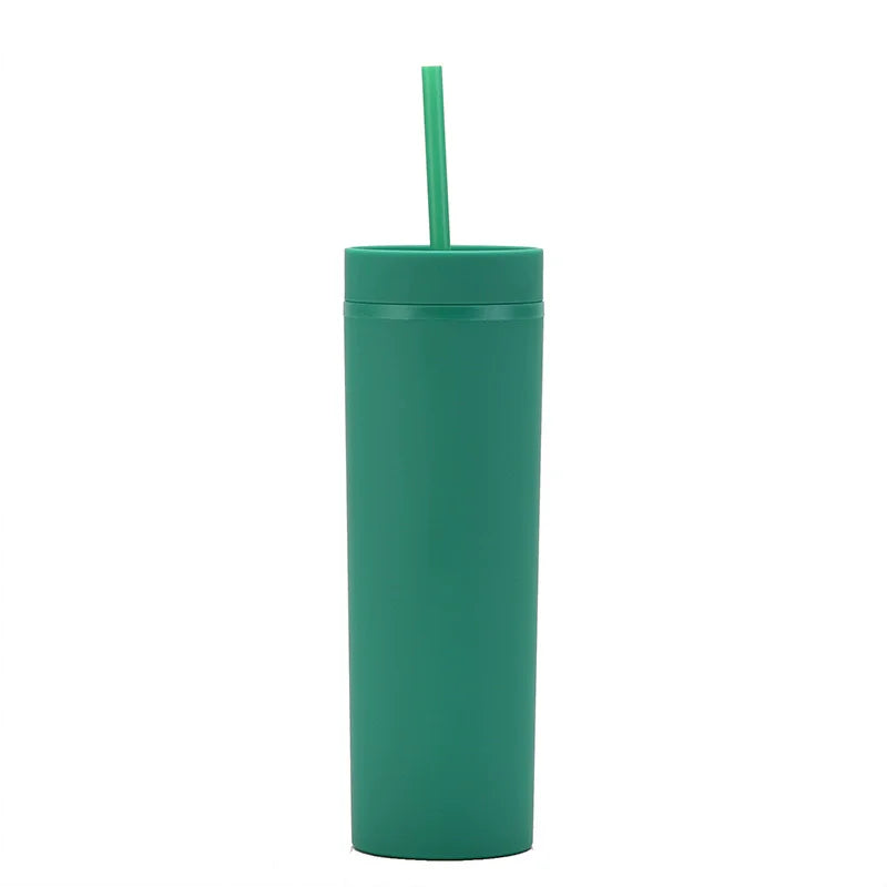 Double Wall Skinny Tumbler 473ml/480ml Cup with Straw & Lid
