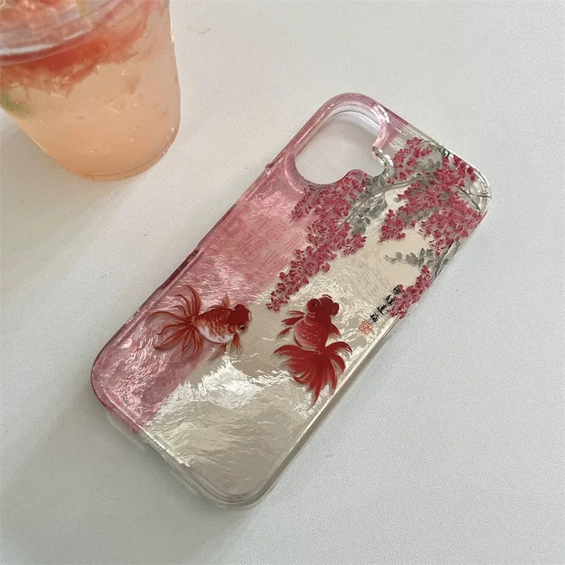 Koi Fish & Flower Case for iPhone 17 16 15 14 13 12 11 Pro Max