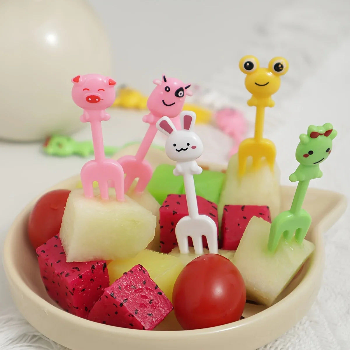 10Pcs Cartoon Fruit Fork Set Cute Reusable Snack, Cake & Dessert Forks