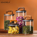 Glass Storage Jar with Wooden Lid Airtight Kitchen Food Container