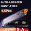 A clear automatic dust-free screen protector set shown above a smartphone, with large text reading 'AUTO-LOCATED DUST-FREE 2-5Pcs' and 'For Galaxy S/A Series' on a dark background.