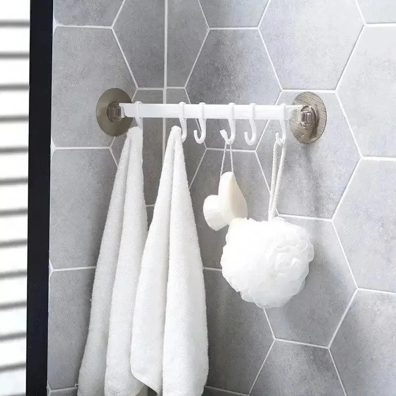 White Suction Cup Hook Rack 6-Row No-Drill Corner Wall Hanger Main image