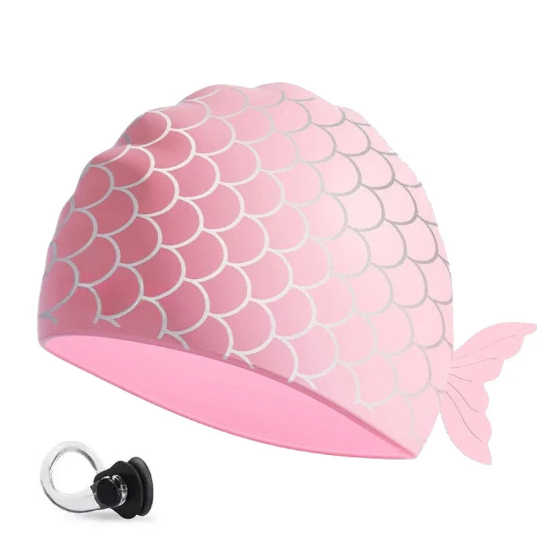 Kids Fish Tail Swim Cap Set Waterproof Swimming Hat