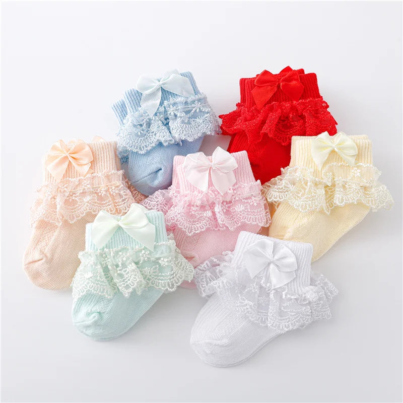 Newborn Baby Girl Lace Socks Princess Bow Cotton Socks 0-24M