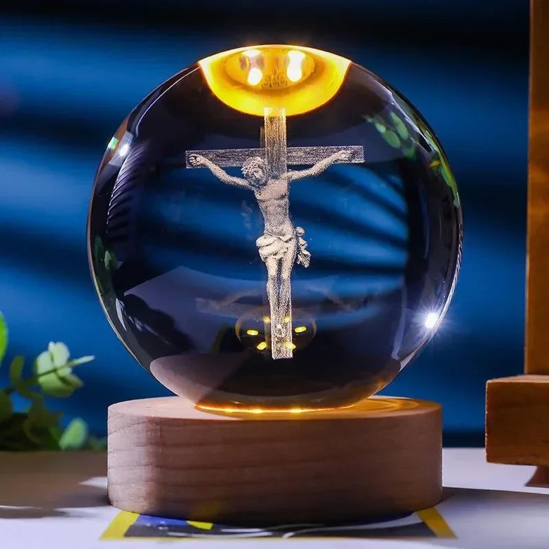 Jesus 3D Crystal Ball Night Light Religious LED Lamp