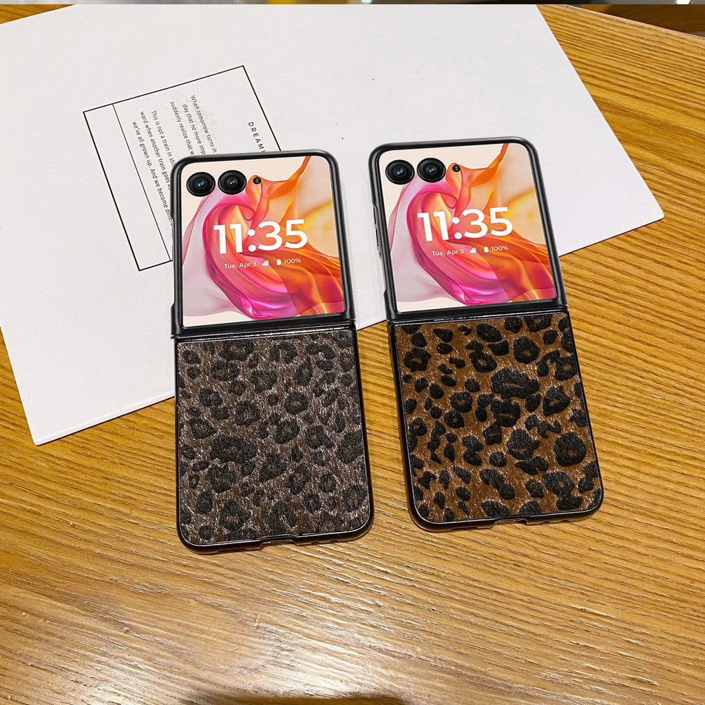 Retro Leopard Print Plush Case for Motorola Razr 70 60 50 40 Ultra