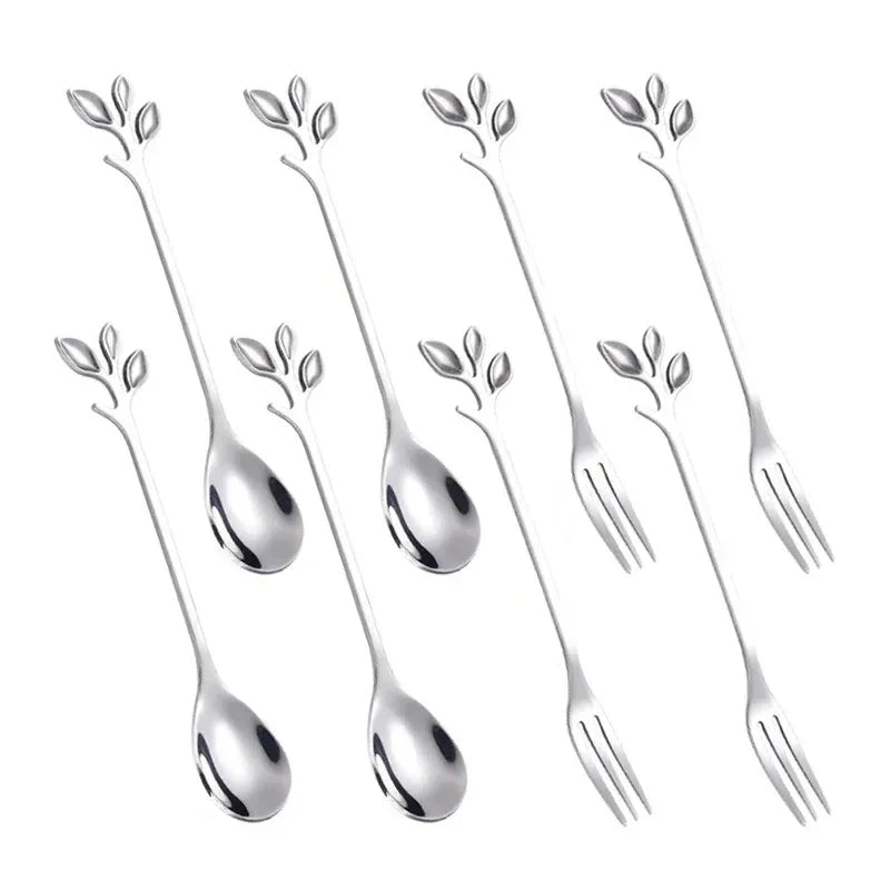 Leaf Coffee Spoon Set Stainless Steel – Gold & Silver Dessert Stirring Spoons
