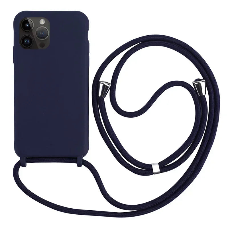 Crossbody Strap Silicone Case for iPhone 11 12 13 14 15 16 Pro Max