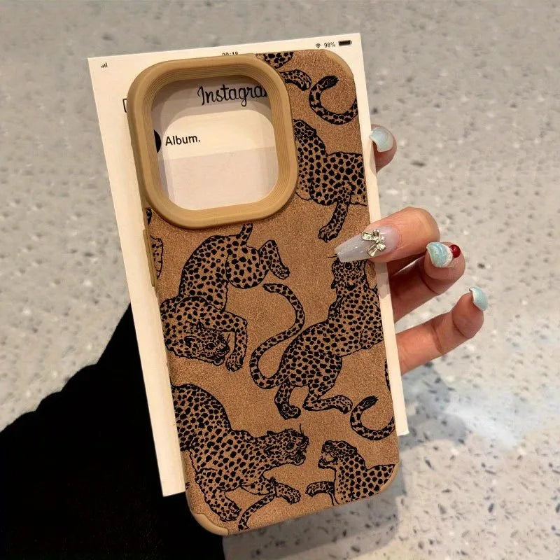 Vivid Leopard Leather Phone Case for iPhone 17 16 15 14 Pro Max Cover