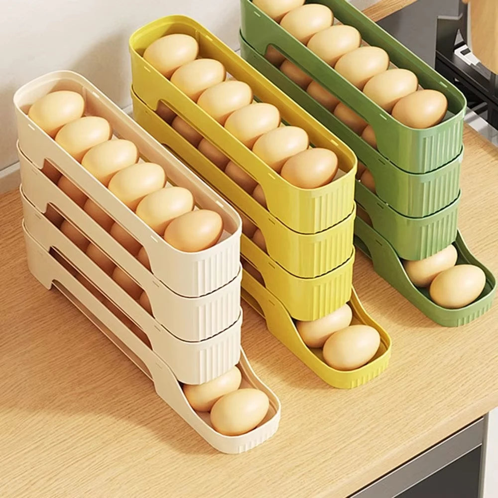 Rolling Egg Storage Box Fridge Egg Organizer