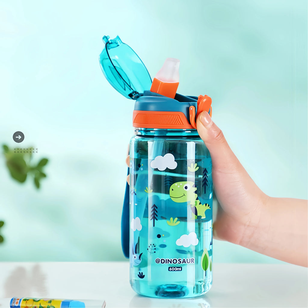 600ml Dinosaur Kids Water Bottle Leakproof Straw Cup