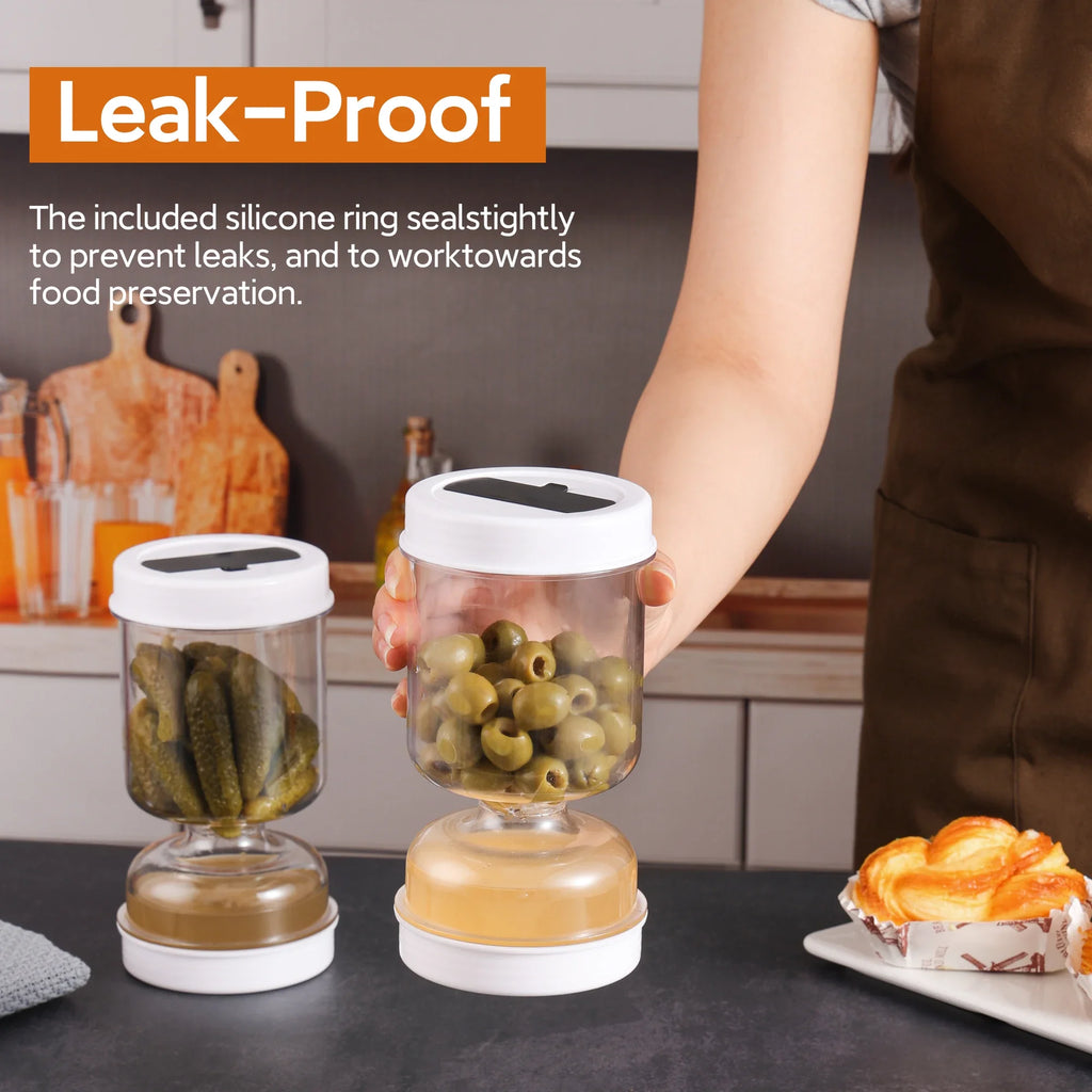 Olive & Pickle Strainer Jar Airtight Flip Food Storage Container