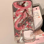 Cute Pink Floral Snake Case for iPhone 16 15 14 13 12 11 Pro Max Cover