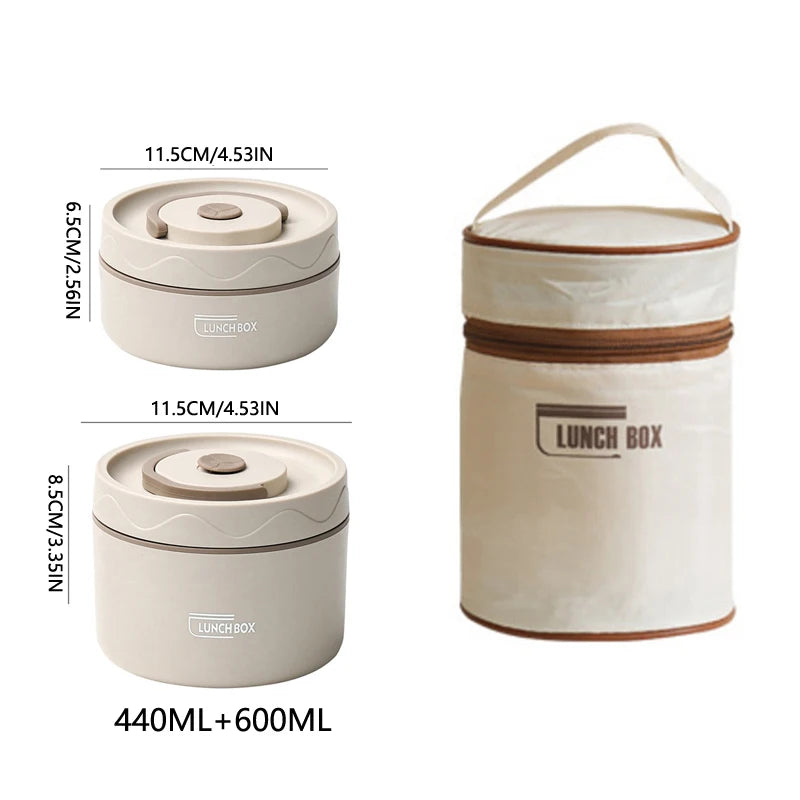 304 Stainless Steel Insulated Lunch Box Double Layer Sealed Food Container with Bag