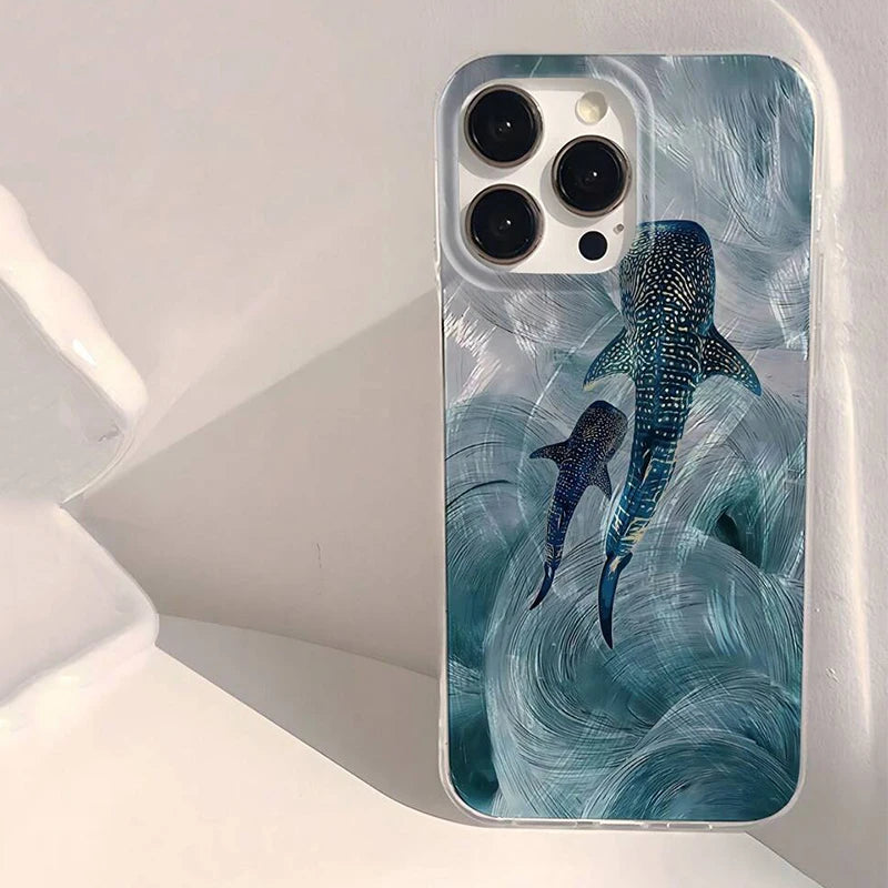 Ocean Shark Whale Shockproof Case for iPhone 17 16 15 14 13 Pro Max
