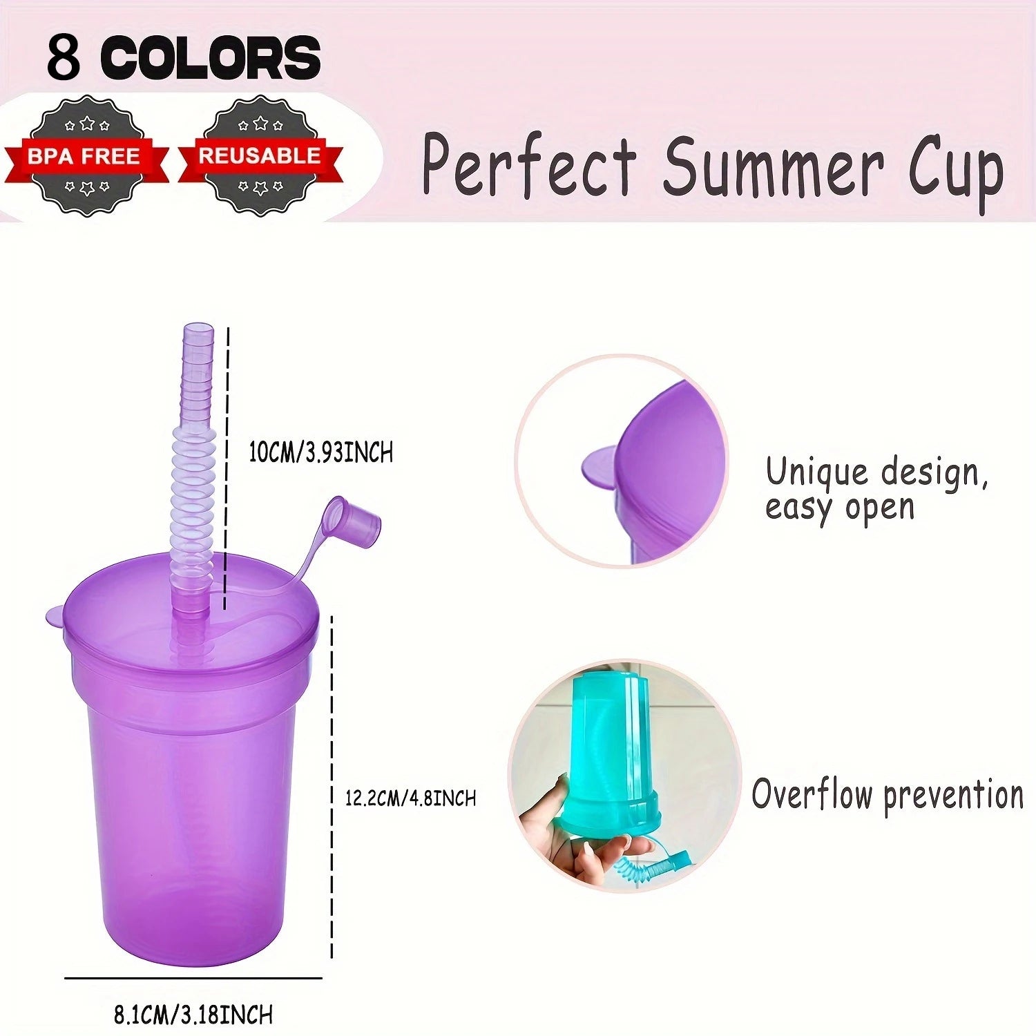 Neon Sipper Cups Reusable Spill Proof Cups with Lid & Straw