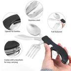 4-in-1 Foldable Camping Cutlery Set Portable Stainless Steel Utensil
