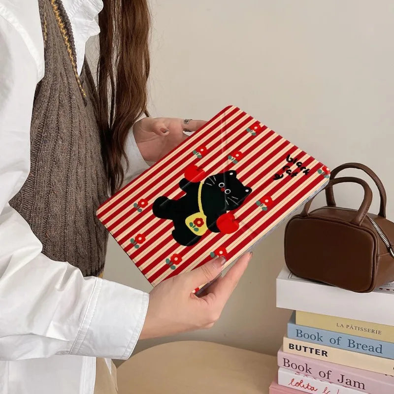 Cute Black Cat iPad Case 7 8 9 10th A16 Air 11 13 Pro 12.9 Cover