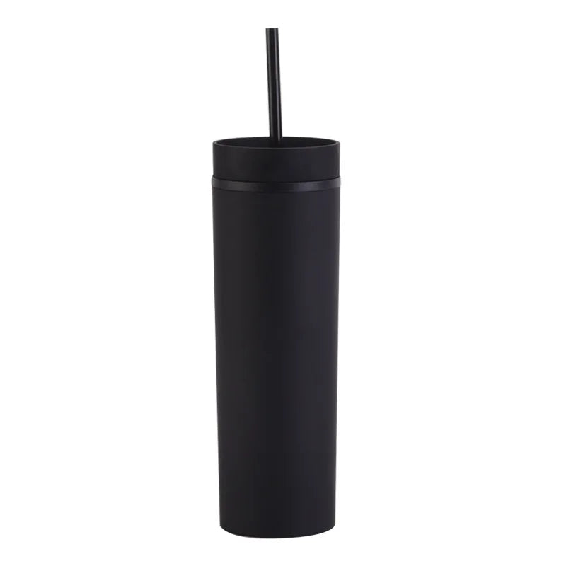Double Wall Skinny Tumbler 473ml/480ml Cup with Straw & Lid