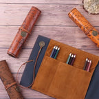 Vintage Treasure Map Pencil Case Leather Roll Stationery Bag