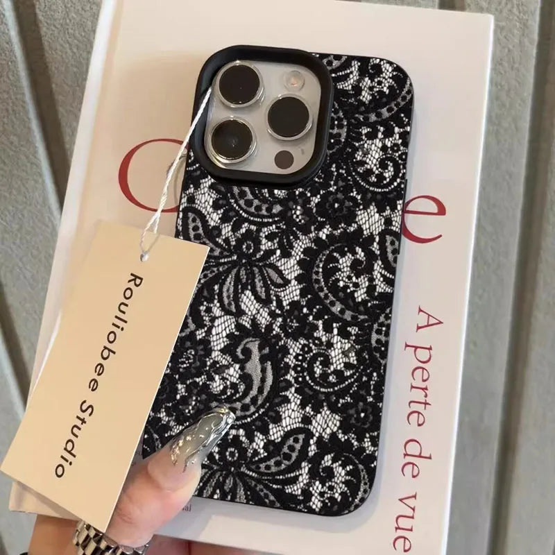 Black Lace Personalized Phone Case for iPhone 17 16 15 14 13 Pro Max