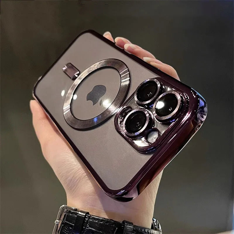 Magnetic Clear Plating Case for iPhone 11 12 13 14 15 16 17 Pro Max