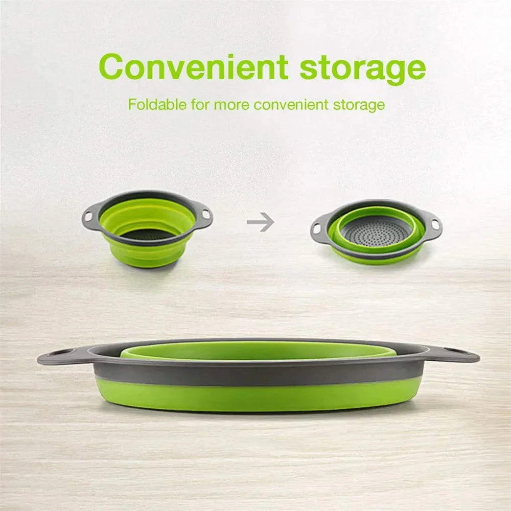 Silicone Folding Drain Basket Vegetable & Fruit Washing Strainer Kitchen Tool